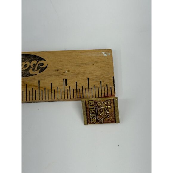 VTG Biker Motorcycle Pin Brooch Gold Tone Chopper Rider Lapel Badge Collectible - Picture 5 of 5